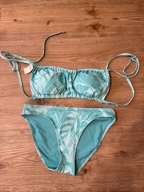 aerie Teal Leaf Print Bandeau Bikini Set